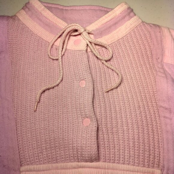 Vintage 1980s Mock Neck Sweatshirt Medium Pink Mixed Knit Retro Snap READ - Picture 8 of 16